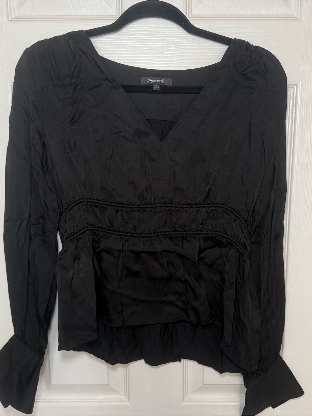 Madewell Black V-Neck Long Sleeve Peasant Blouse